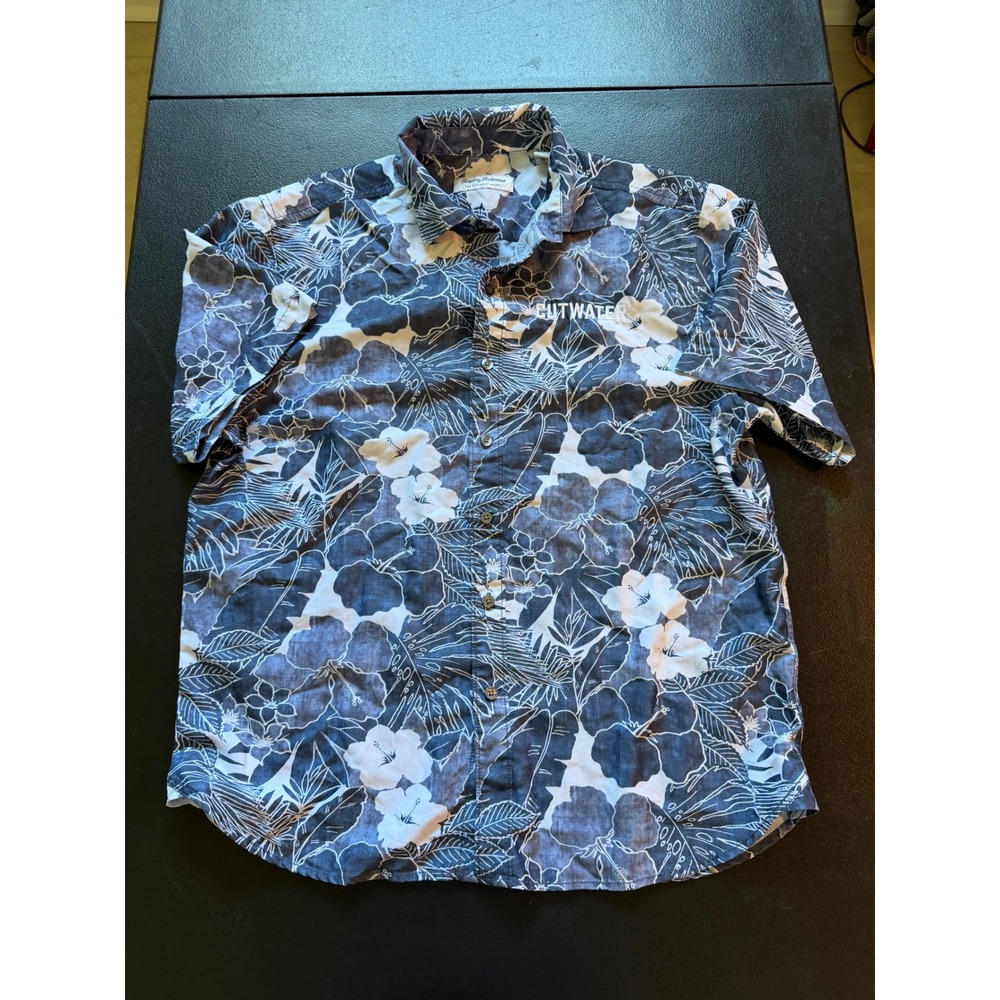 Tommy Bahama Coconut Point Cutwater Floral Shirt Blue Mens Medium Coolmax Tencel